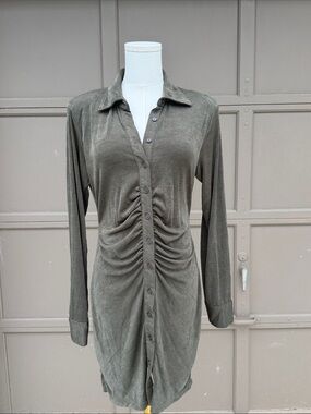 Mable Olive Ruched Button-Down Shirt Dress